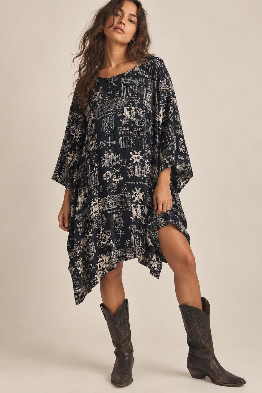 VTG 90s New Options Oversized Abstract Celestial Glyph Tunic Dress M Whimsigoth